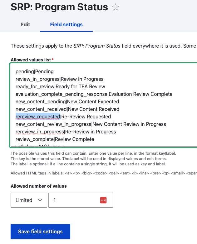 Field list options