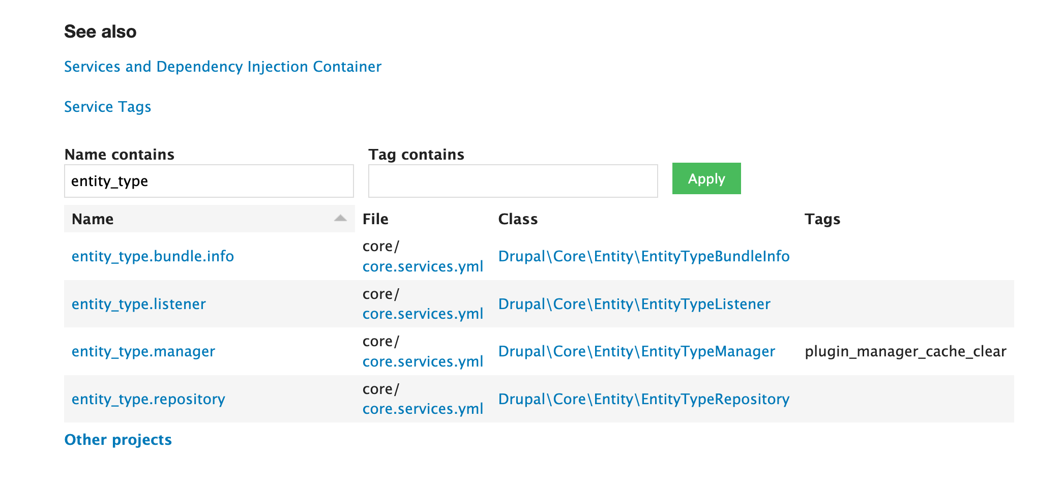 Finding Services on Drupal API