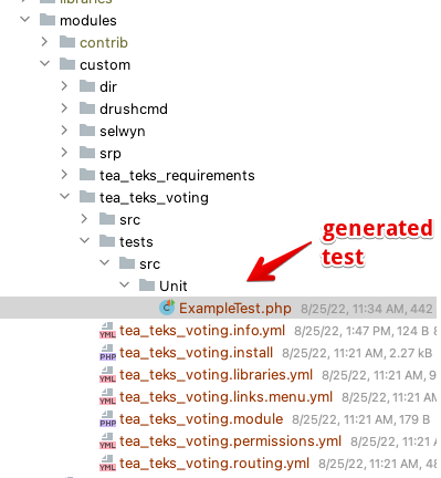 Generated test location