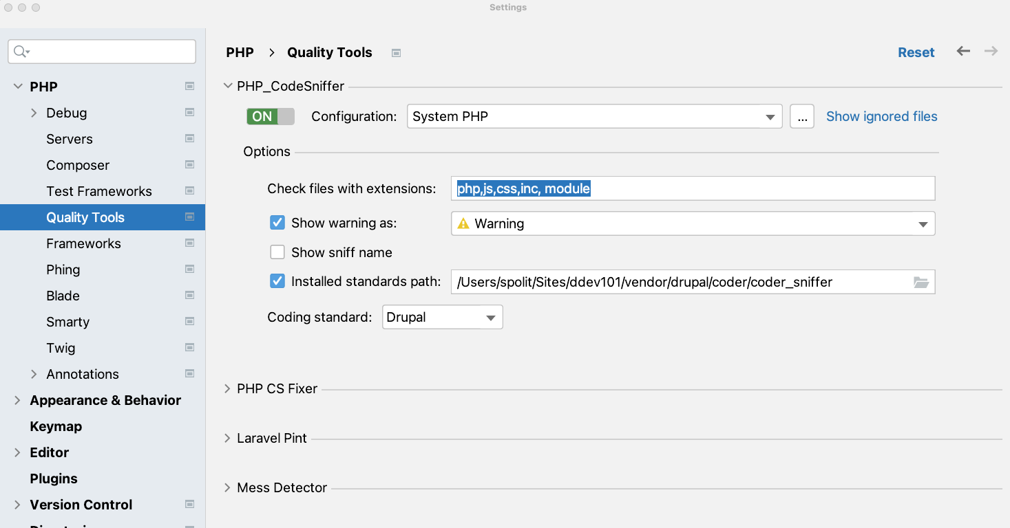 Image of PHP Codesniffer settings