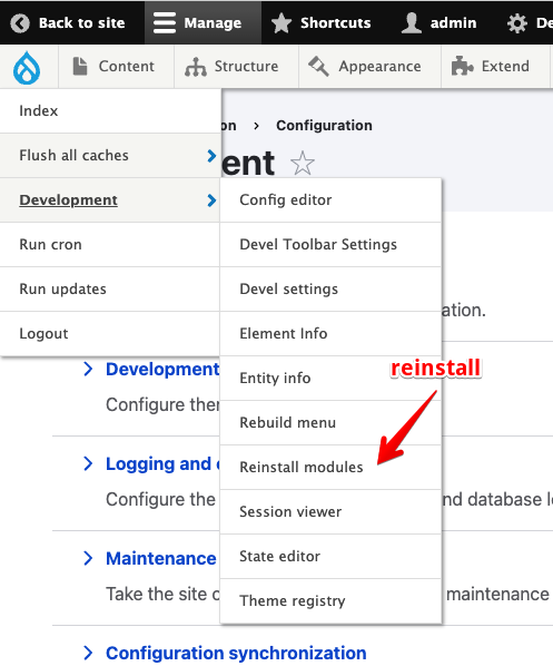 Menu option to reinstall modules